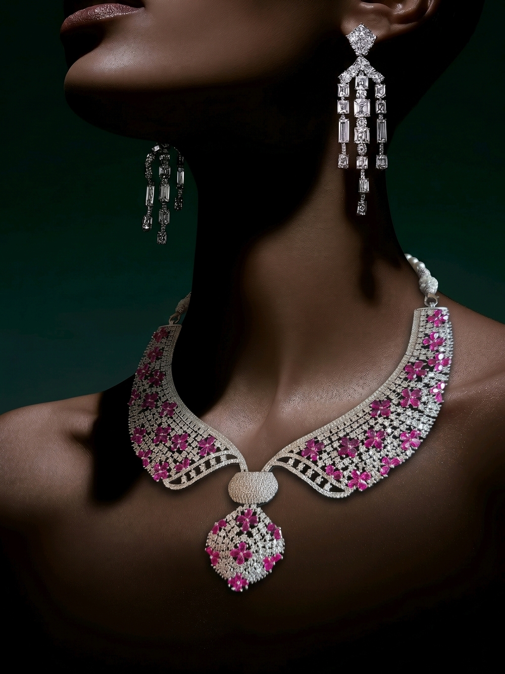 Elegant Pink and Silver Gemstone Collar Necklace by